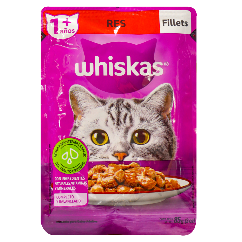 Whiskas Alimento para Gato Adulto con Carne de Res en Filetes 85 g