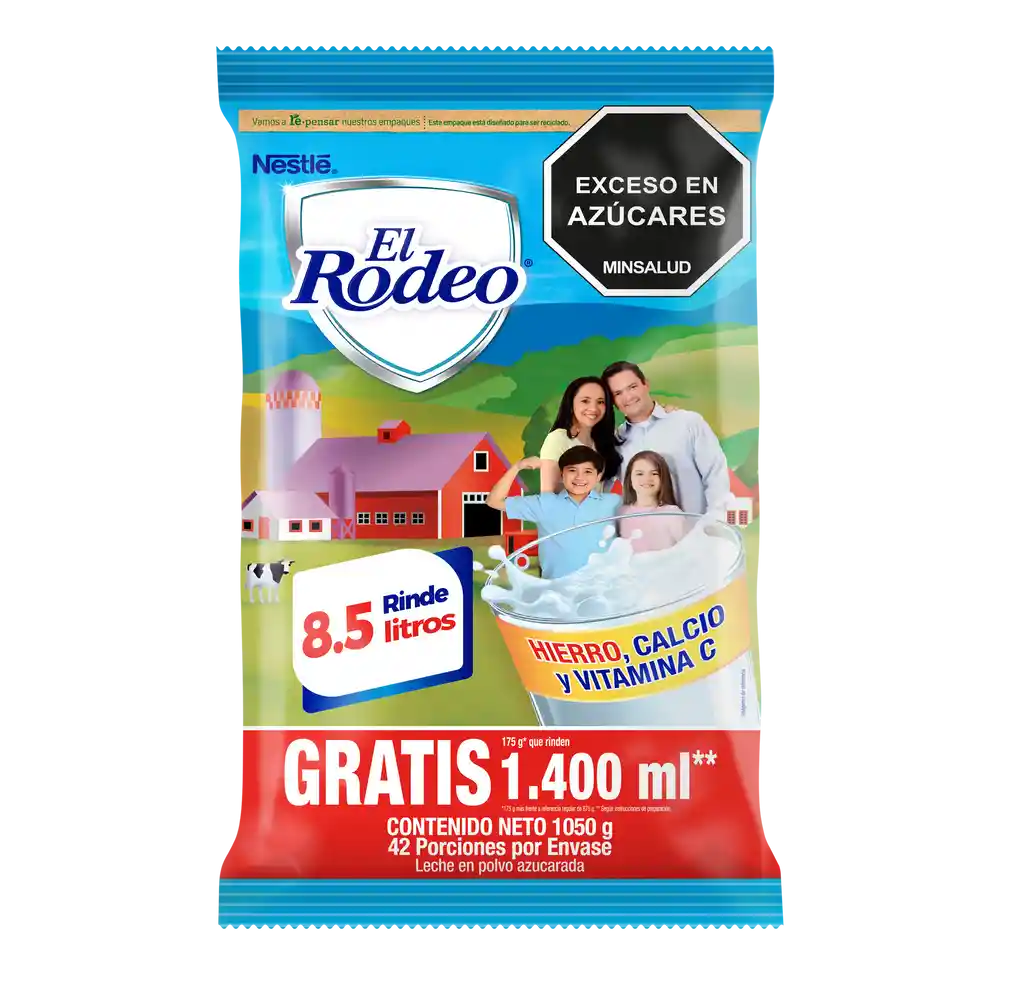 Leche en polvo EL RODEO azucarada x 1050g gratis 175g