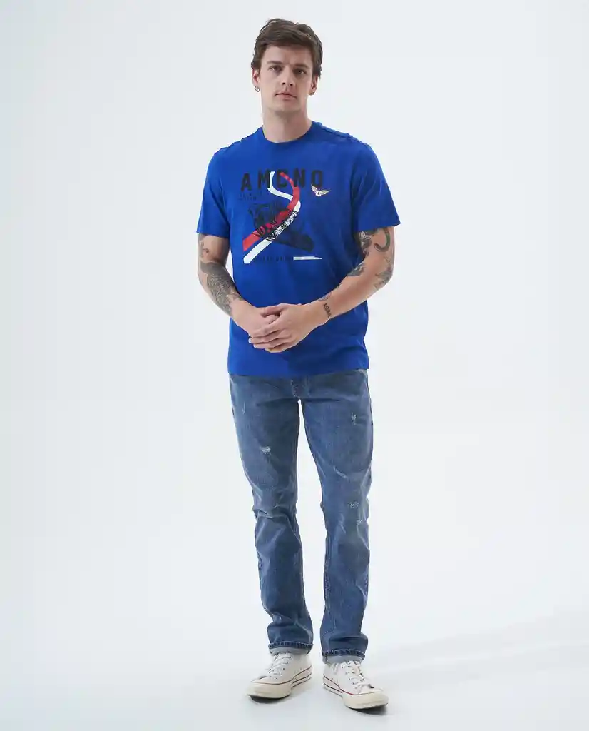 Camiseta Hombre Azul Talla S 841F001 Americanino