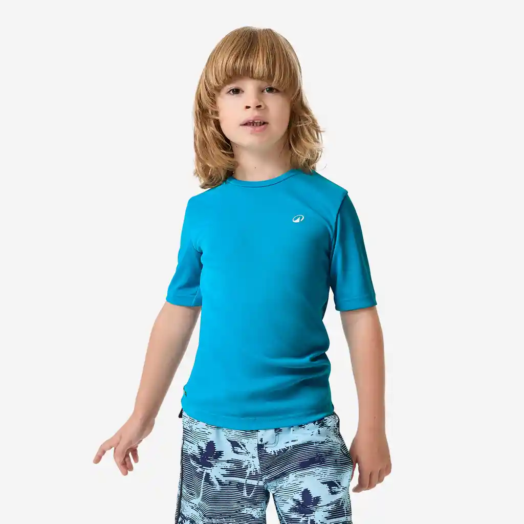 Camiseta Manga Corta Con Protección Solar Anti-uv Niños Azul