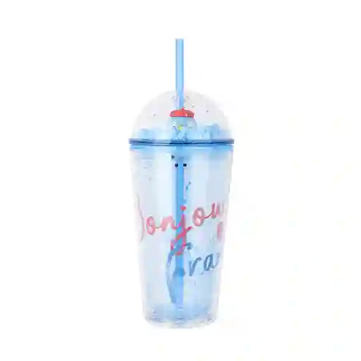 Vaso Plástico Con Pitillo de Serie Mini Family 600 mL Miniso
