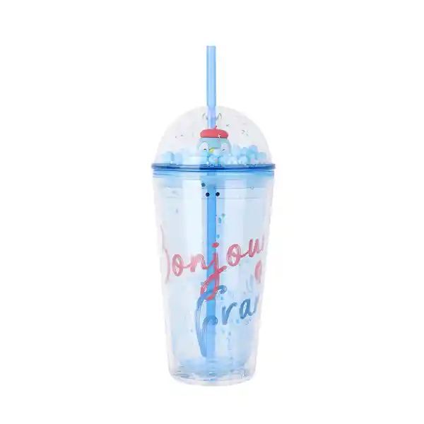 Vaso Plástico Con Pitillo de Serie Mini Family 600 mL Miniso