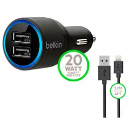 Cargador Belkin Dual Carro + Cable Iphone Lightning
