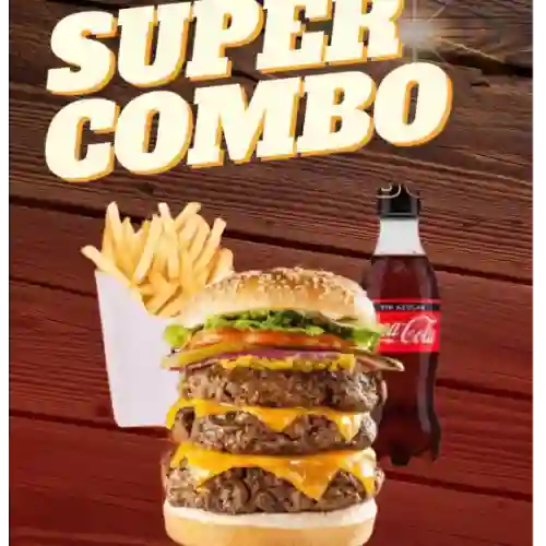 Hamburguesa Triple + Papas + Coca Cola