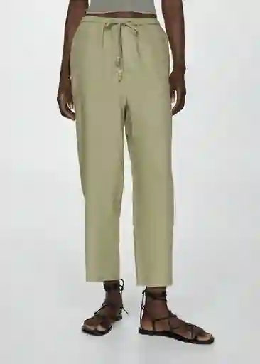 Pantalón Linen Verde Talla L Mujer Mango