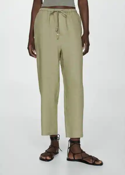 Pantalón Linen Verde Talla L Mujer Mango