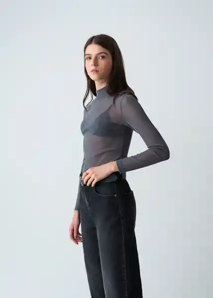 Camiseta Mujer Azul Plateado Medio Talla L 403G067 Naf Naf