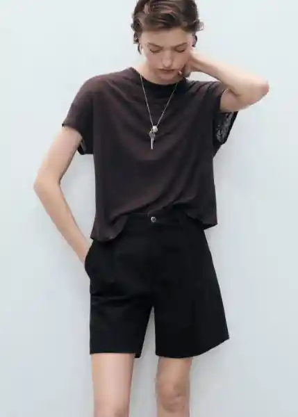 Bermuda Marina Tejano Negro Talla 40 Mujer Mango
