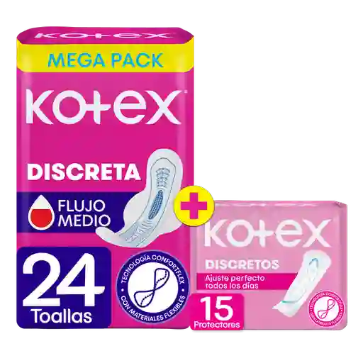 Kotex Toalla Higiénica Discreta + Protectores