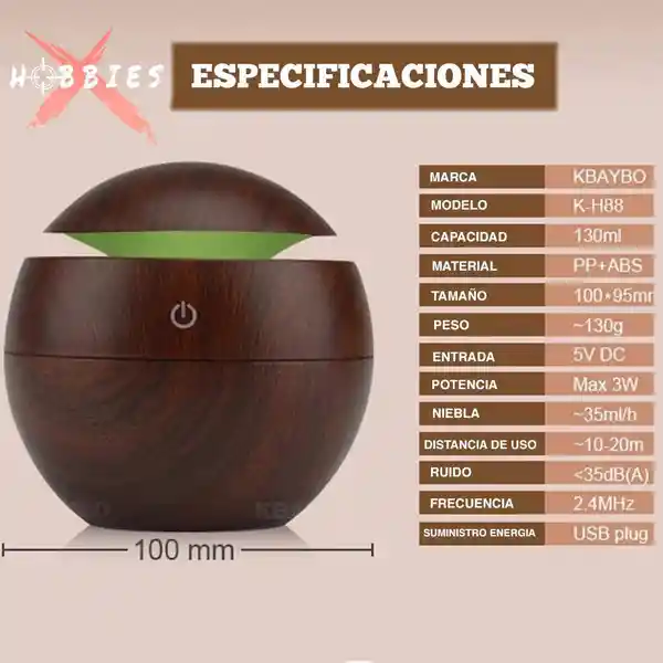 Humidificador Domo Madera Café Oscuro