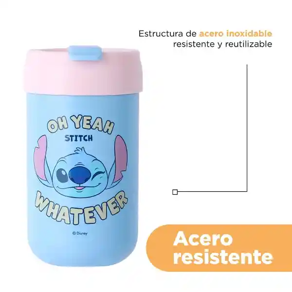 Botella Aislada Tapa Abatible Disney Stitch Azul 400 mL Miniso