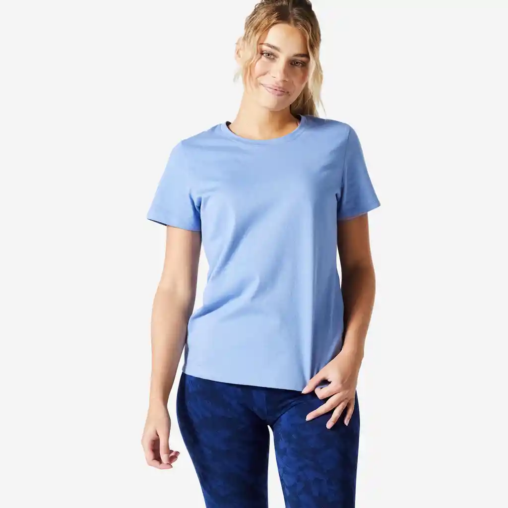 Camiseta de Fitness Manga Corta Para Mujer Domyos 500 Azul Clarito
