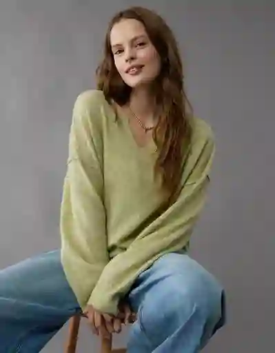Suéter Tejido Mujer Verde Talla: SMALL 1450309 American Eagle