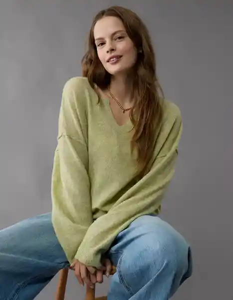 Suéter Tejido Mujer Verde Talla: SMALL 1450309 American Eagle