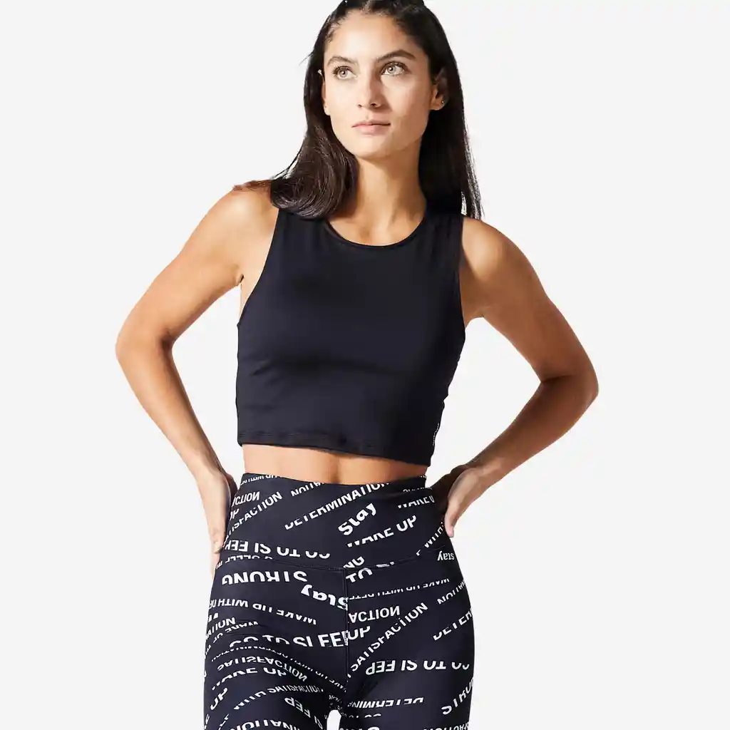 Crop-top de Fitness Sin Mangas Para Mujer Domyos 500 Negro