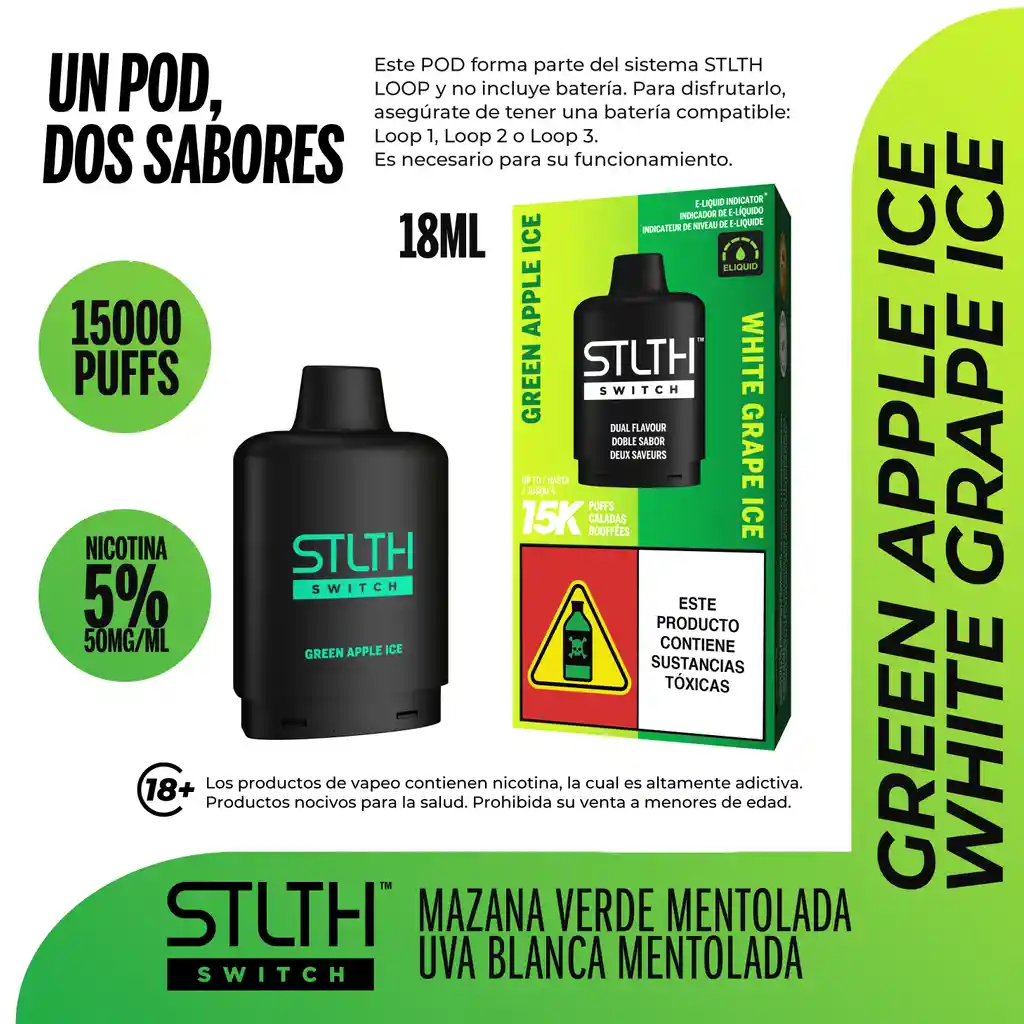 Stlth Vapeador Switch Pod White Grape Ice & Green Apple Ice