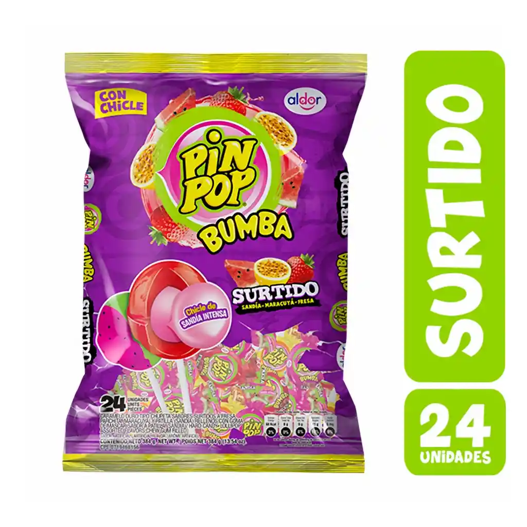 Pin Pop Chupeta con Chicle Bumba Sabores Surtidos