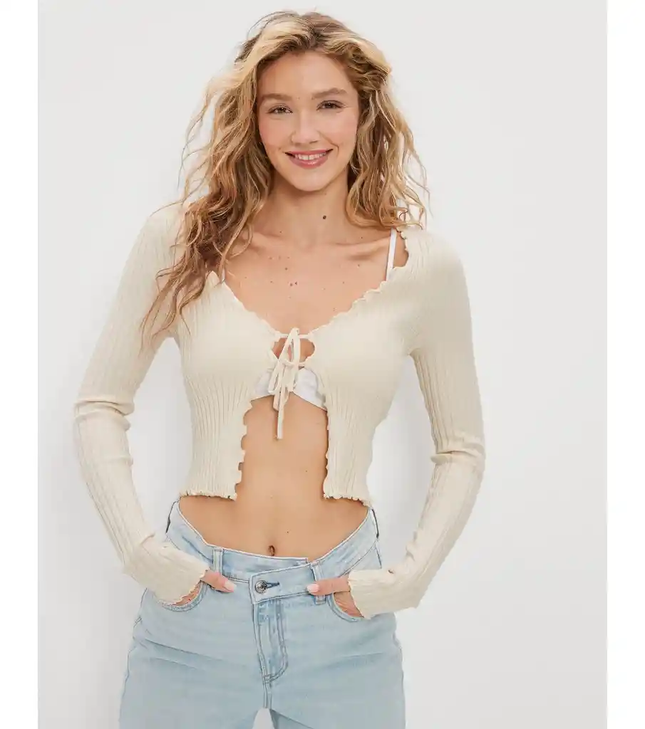 Suéter Tejido Mujer Beige T MEDIUM 400387602864 American Eagle