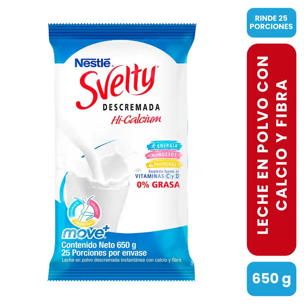 Leche en polvo descremada SVELTY MOVE+ x 650g con calcio y fibra