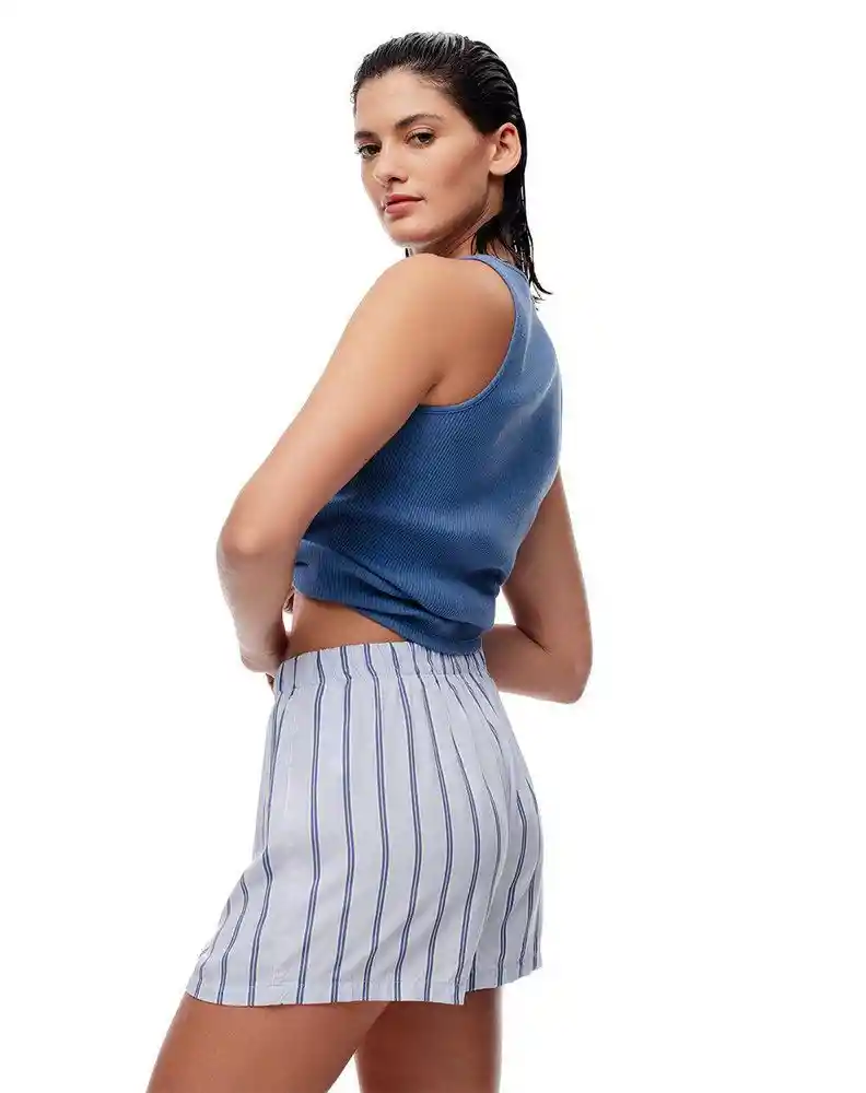 Short Pantaloneta Corto Tiro Medio L-azul/raya