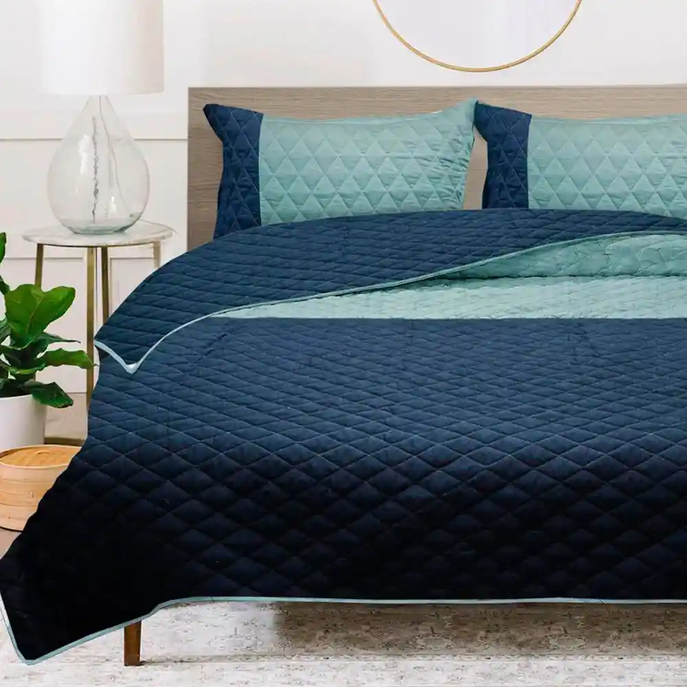 Cubrelecho Dfaz Doble Microfibra Bicolor Doble-azul