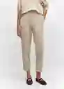 Pantalón Pique Beige Talla 18 Mujer Mango