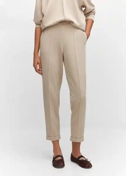 Pantalón Pique Beige Talla 18 Mujer Mango