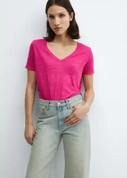 Camiseta Linito Fucsia Talla XL Mujer Mango