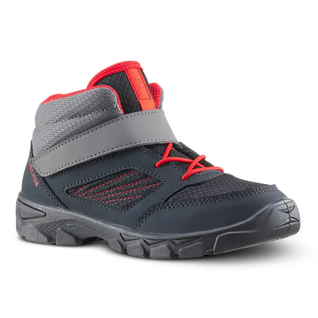 Botas Con Velcro Senderismo Niños 24 a 34 Mh100 Mid Gris Oscuro