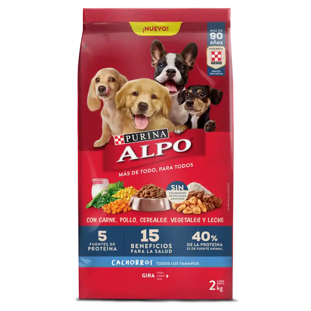 Comida para perros Cachorros Alpo con carne,pollo,cereales y vegetales x 2 kg