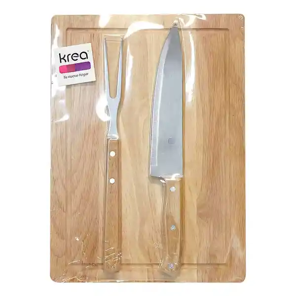 Krea Tabla Bamboo 35 x 25 cm + Cuchillo + Trinche