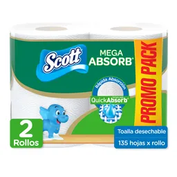 Toalla de Papel Desechable Scott Mega Absorb 135 Hojas 2 Und