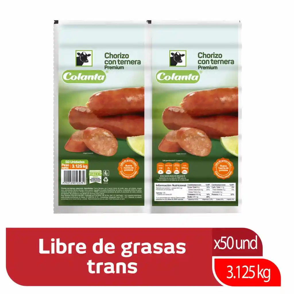Colanta Chorizo Con Ternera Premium X 3.125 G
