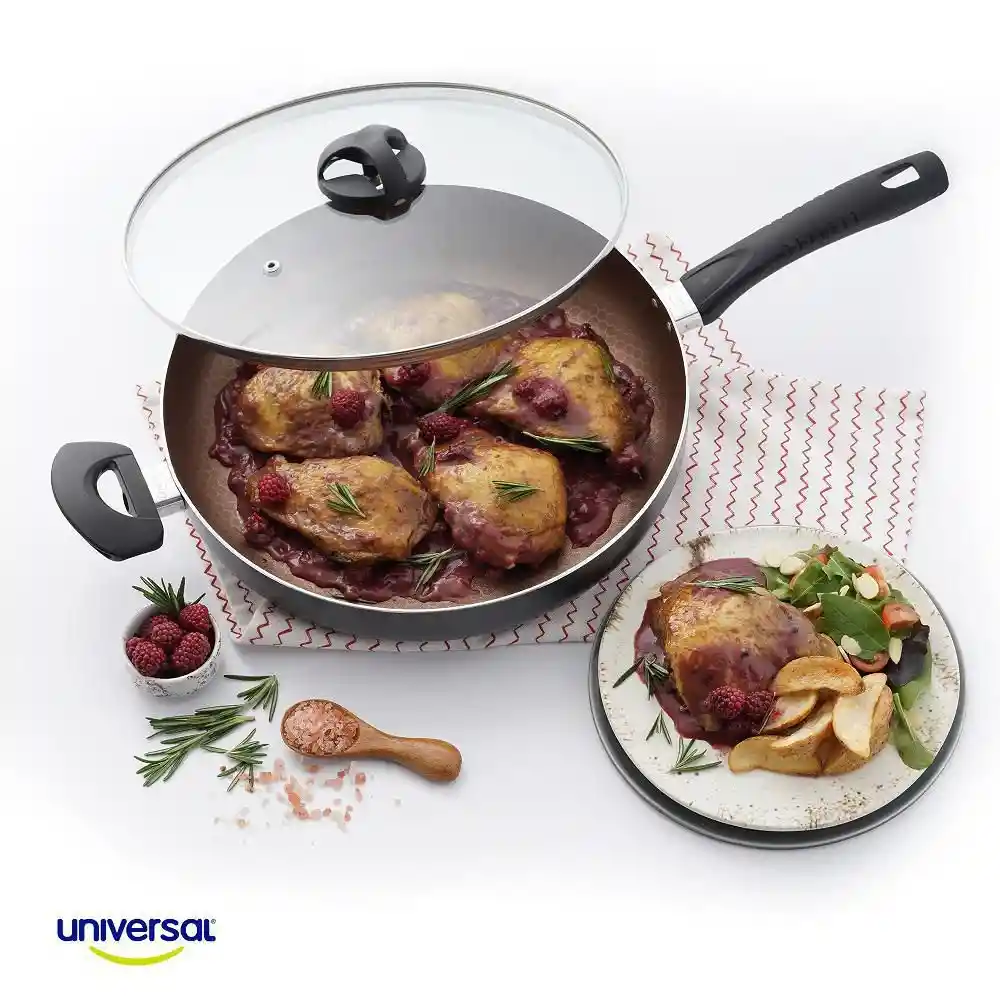 Sartén Universal Opalo Con Mango Tapa De Vidrio Antiadherente De Aluminio 30 Cm