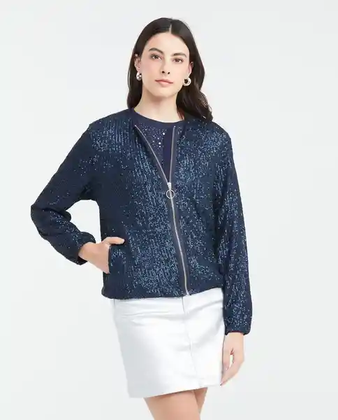 Chaqueta Sequins Bomber Azul Medianoche Ultraoscuro L Chevignon