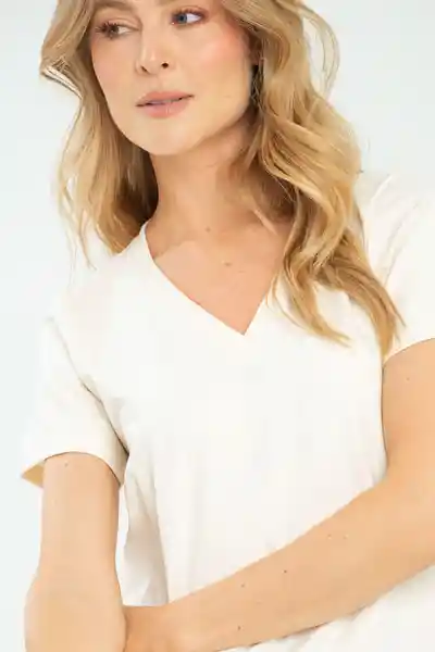 Camiseta Escote v Color Marfil Talla L Ragged