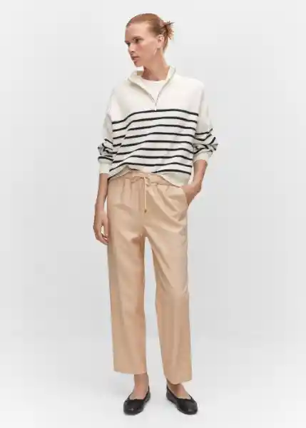 Pantalón Fluido Beige Talla M Mujer Mango