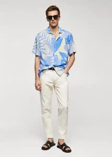 Camisa Leaves-H Celeste Talla L Hombre Mango