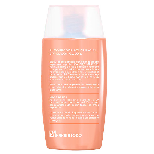 Bloqueador Solar Facialfarmatodo Spf 50+ Con Color Acido Hialuronico