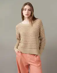 Suéter Tejido Mujer Beige Talla: Large American Eagle