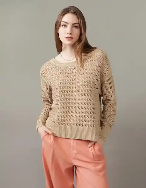 Suéter Tejido Mujer Beige Talla: Large American Eagle