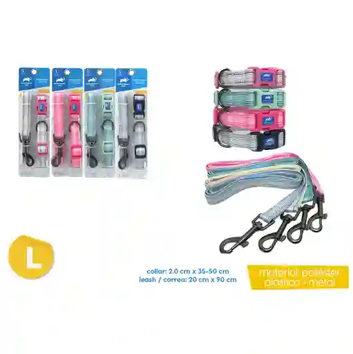 Collar + Correa Para Mascotas Talle L 2X35-50 Cm