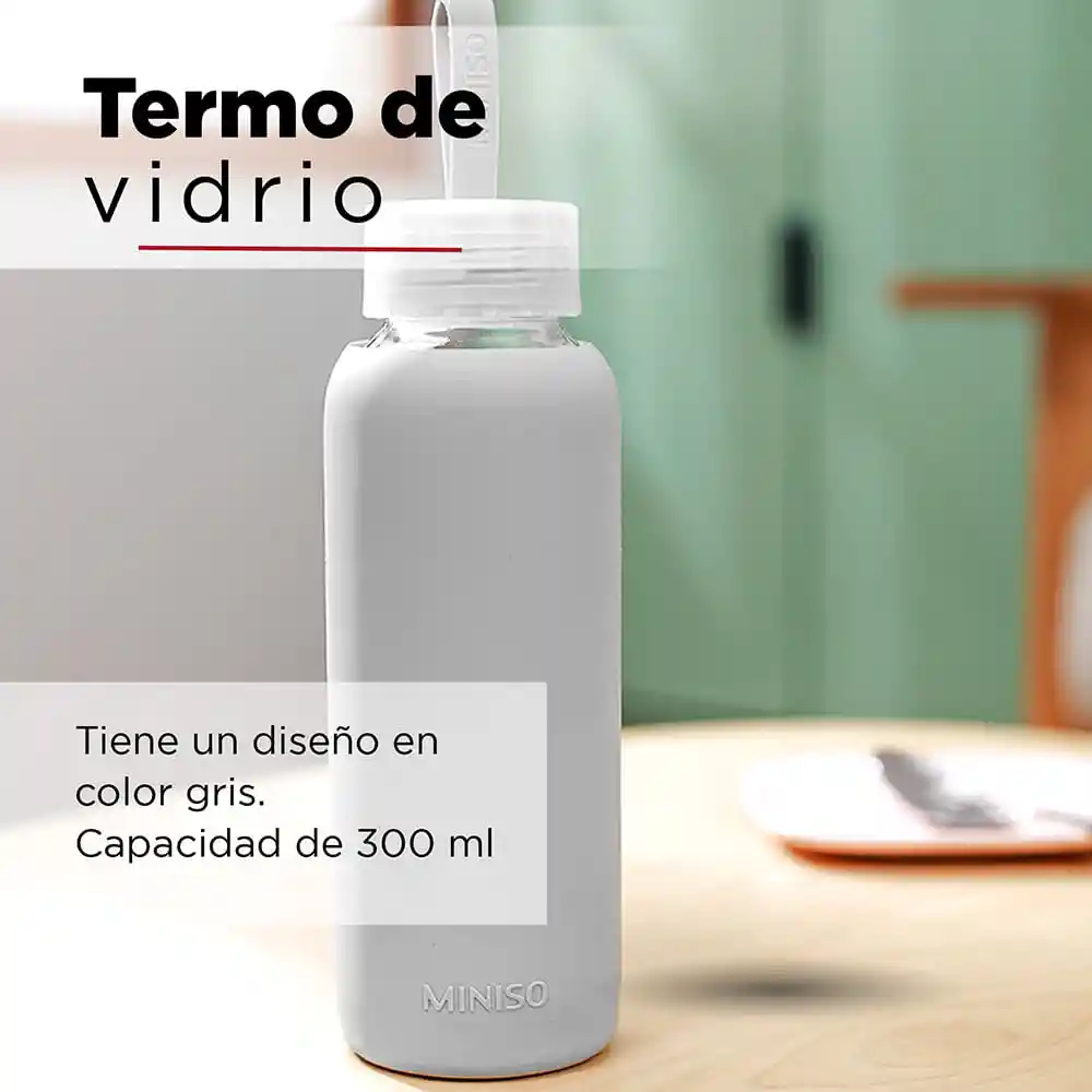 Miniso Botella de Vidrio Con Cobertura de Silicona Gris 300 mL