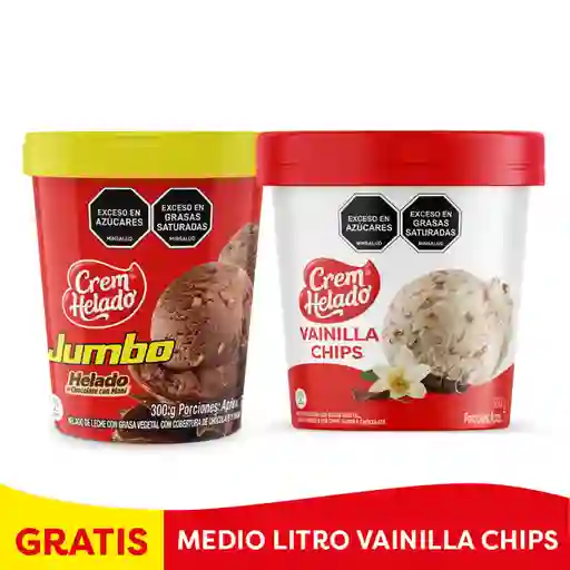 Cream Helado Pack Helado Jumbo + Vainilla Chips 300 g x 2 Und