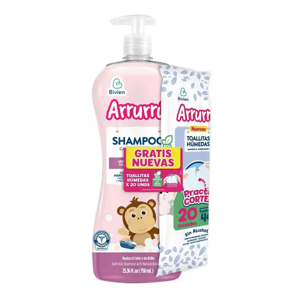 Shampoo Arrurru Cabello Oscuro Gratis Toallas Humedas X 20 Und