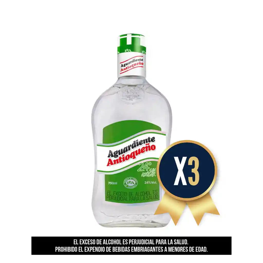 Antioqueño Sin Azucar Verde 750 Ml Combo X 3