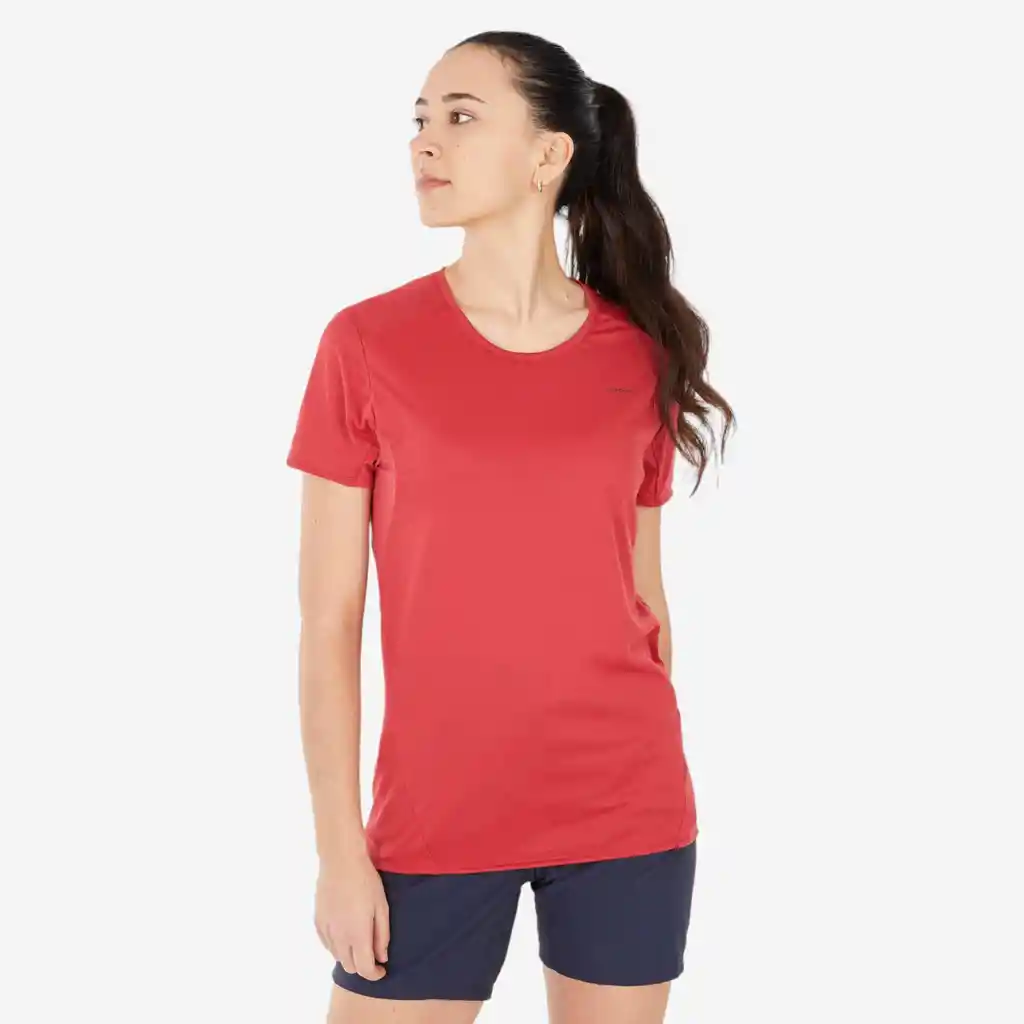 Camiseta Manga Corta de Senderismo en Montaña Mujer Quechua Mh100 Rojo