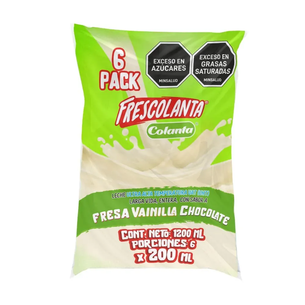 Frescolanta Leche Entera Sabor a Fresa Vainilla y Chocolate 6 x 200 ml
