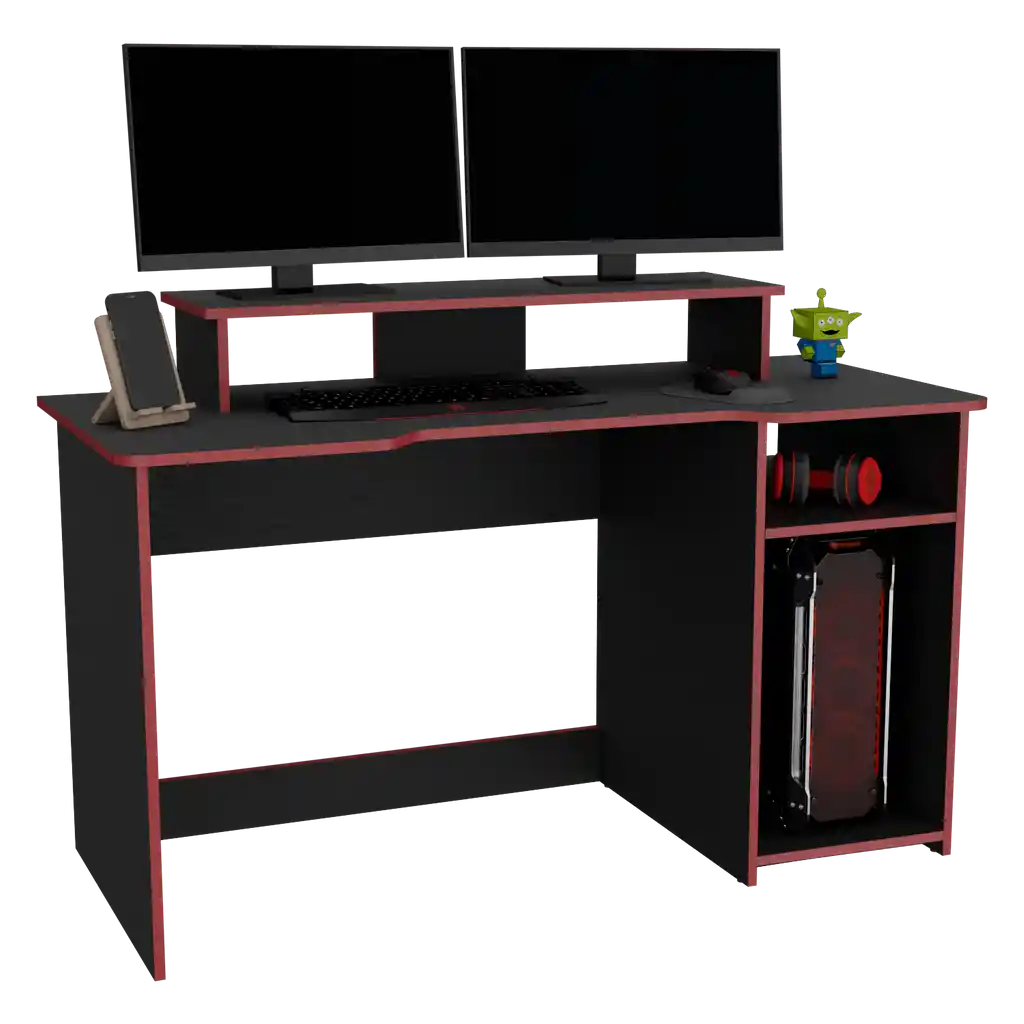 Escritorio Gamer Huni 90 X 136 Rta Wengue Rojo