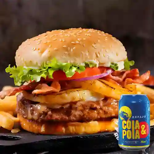 Hamburguesa hawaiana+refajo colapola